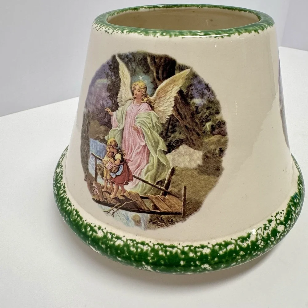 Vintage Guardian Angel Ceramic‎ Candle Shade Topper Boy Girl Bridge